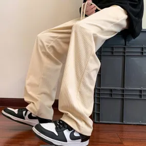 2023 Men's Corduroy Pants Casual Straight-leg Solid Color Vintage Loose Unisex Trousers Large Size Male Pants