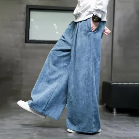 2023 Solid Color Men's Wide Leg Pants Oversized Vintage Men Clothing Loose Corduroy Casual Pants Male Japanese Harajuku Trousers
