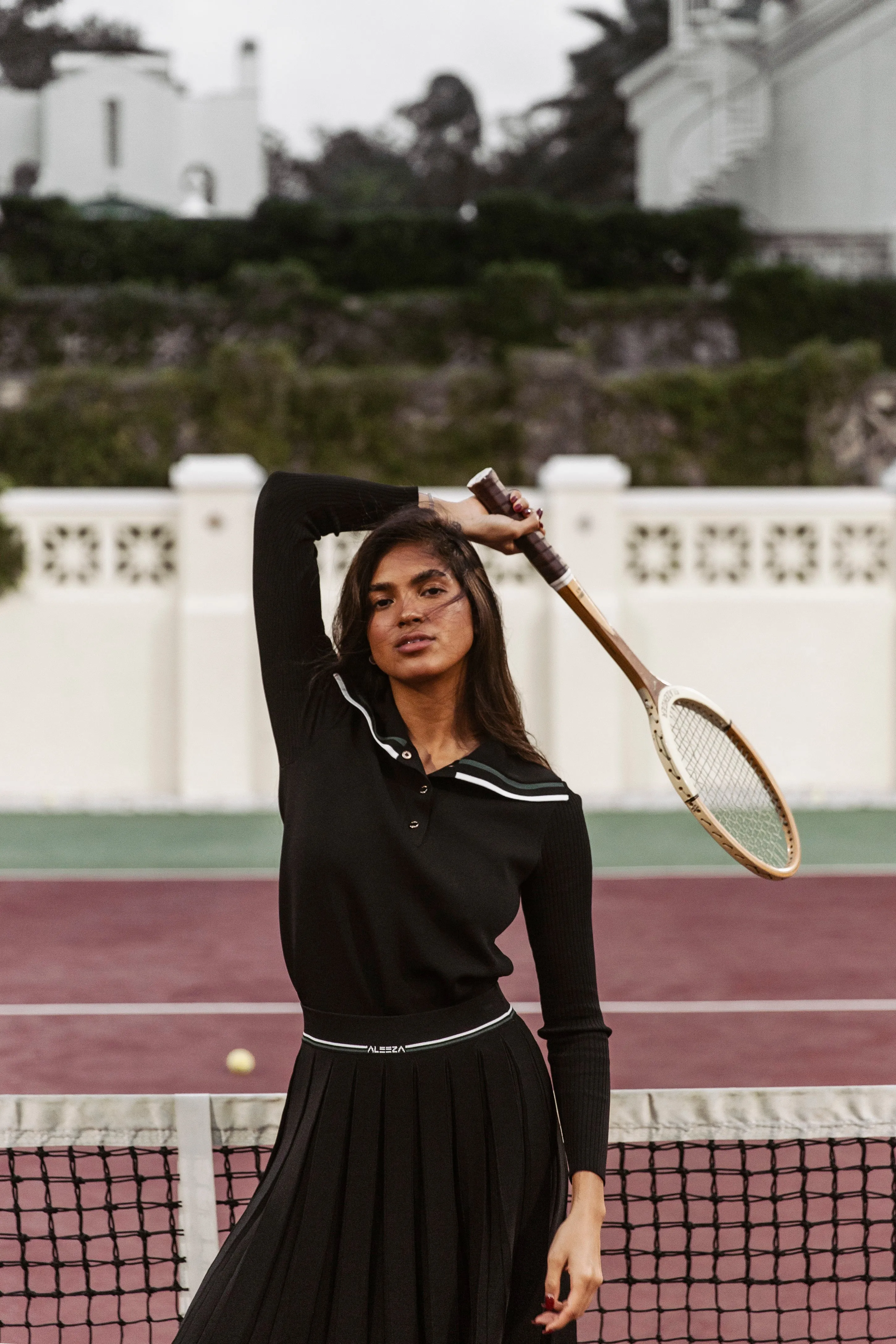 Black Knit Pleated Tennis Skirt With Aleeza Strip