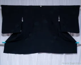 Black Silk Haori - Vintage Kimono Jacket - Iromuji Single Color Floral Textured Pattern