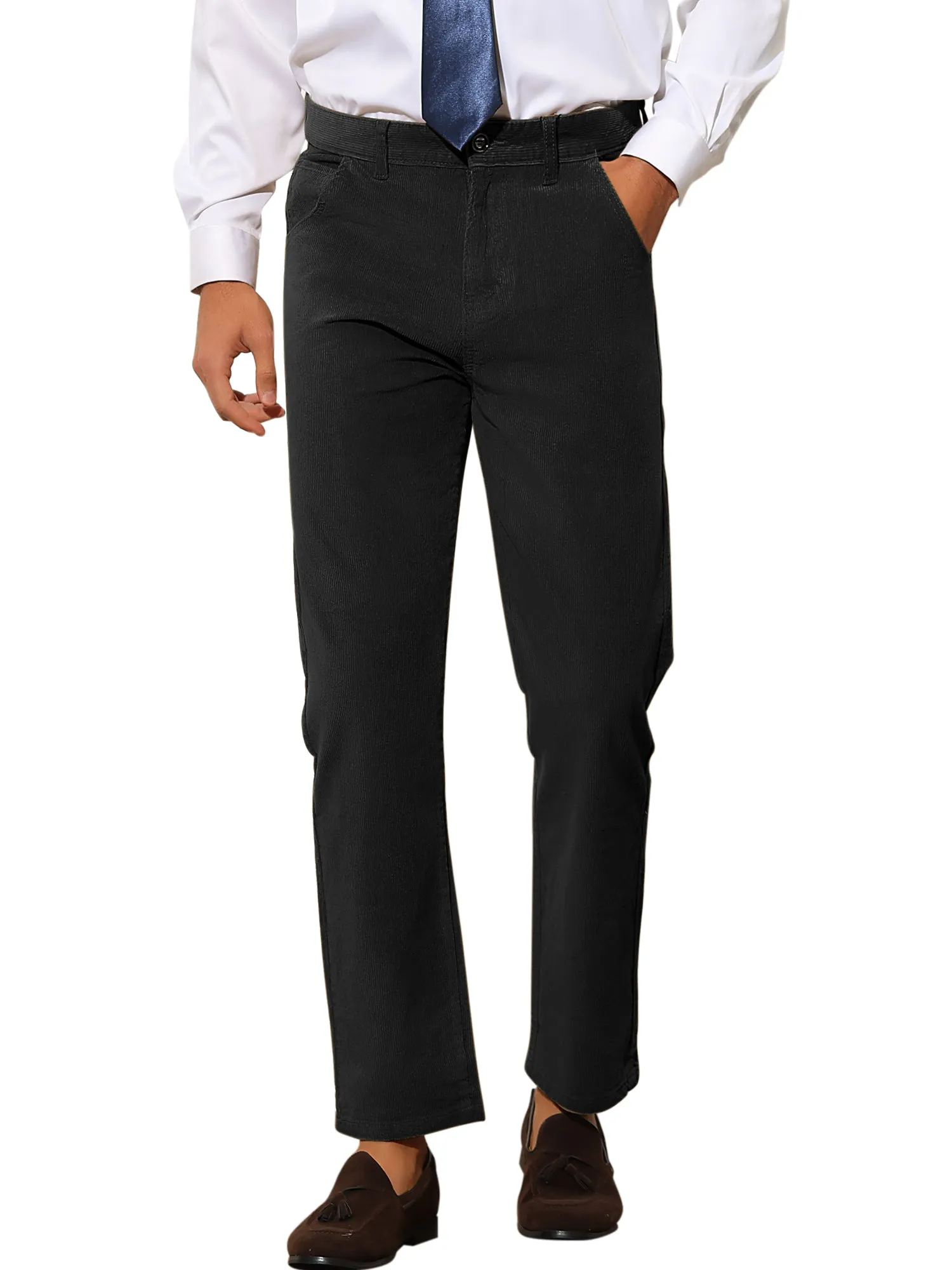 Corduroy Dress Pants for Men's Straight Fit Flat Front Work Office Trousers