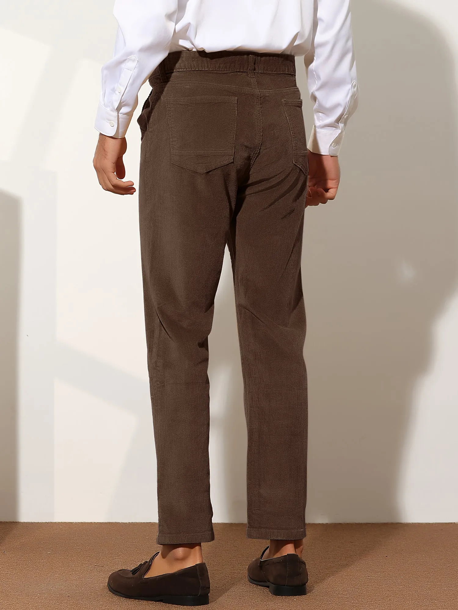 Corduroy Dress Pants for Men's Straight Fit Flat Front Work Office Trousers
