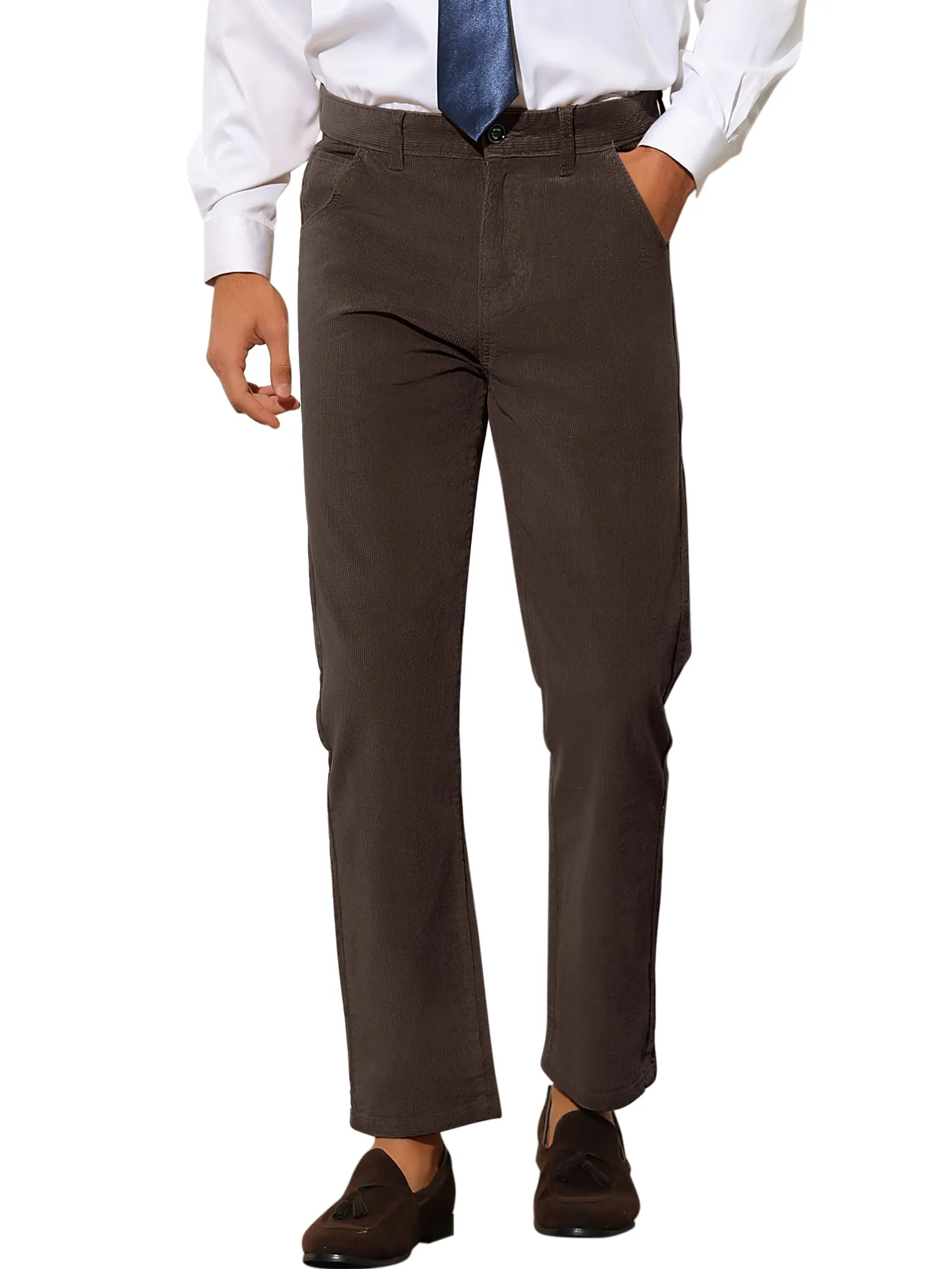 Corduroy Dress Pants for Men's Straight Fit Flat Front Work Office Trousers
