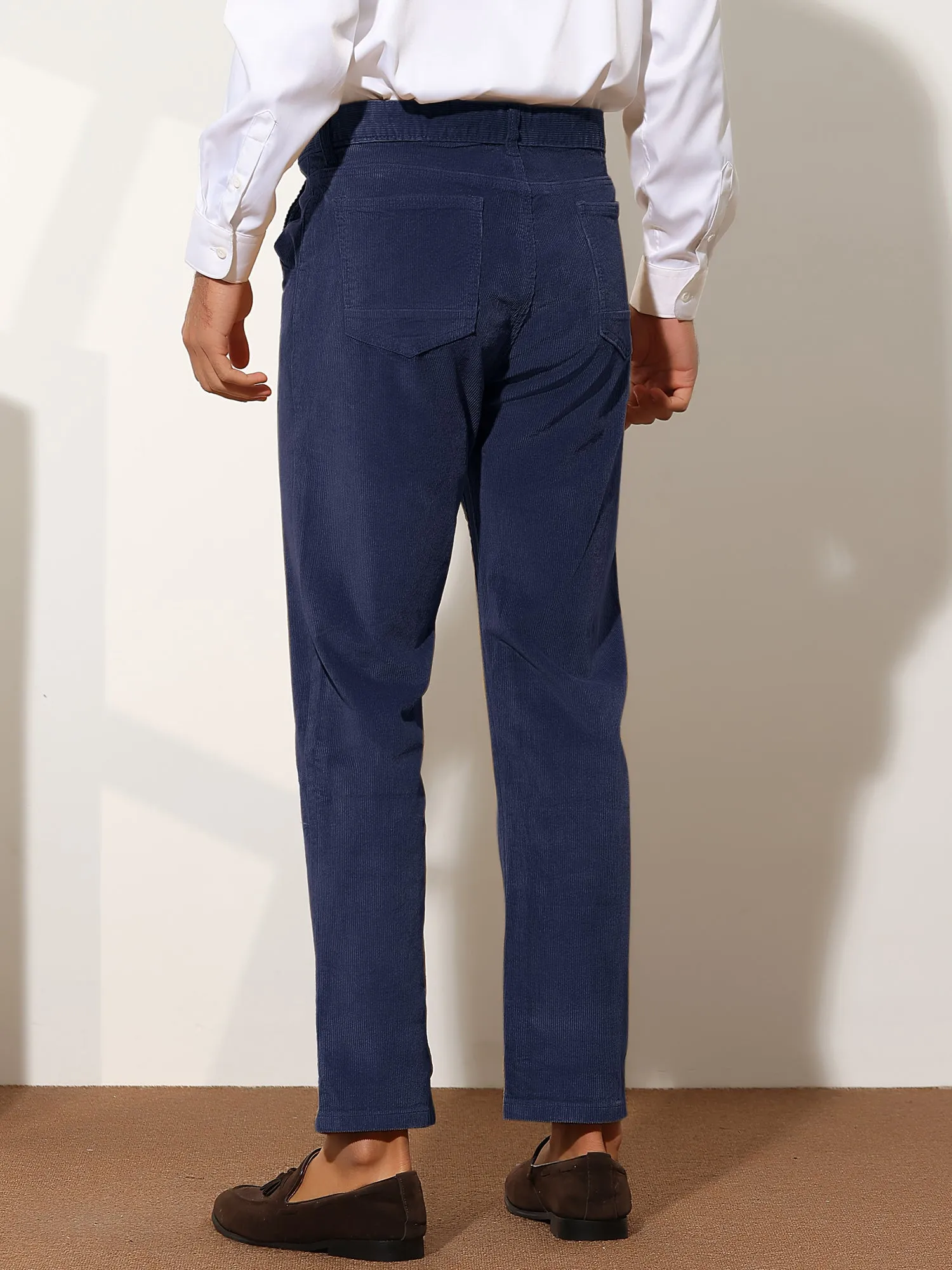 Corduroy Dress Pants for Men's Straight Fit Flat Front Work Office Trousers