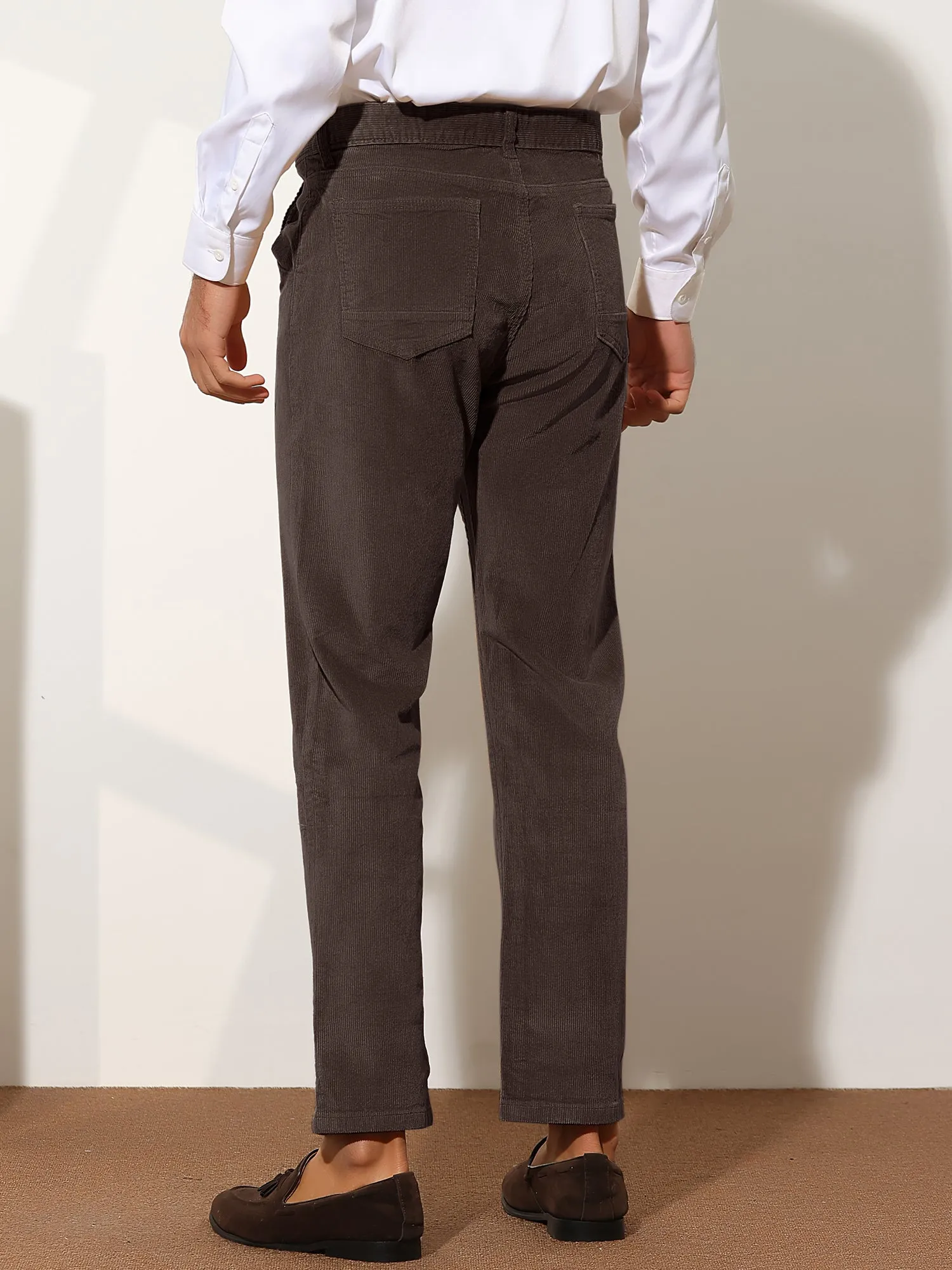 Corduroy Dress Pants for Men's Straight Fit Flat Front Work Office Trousers