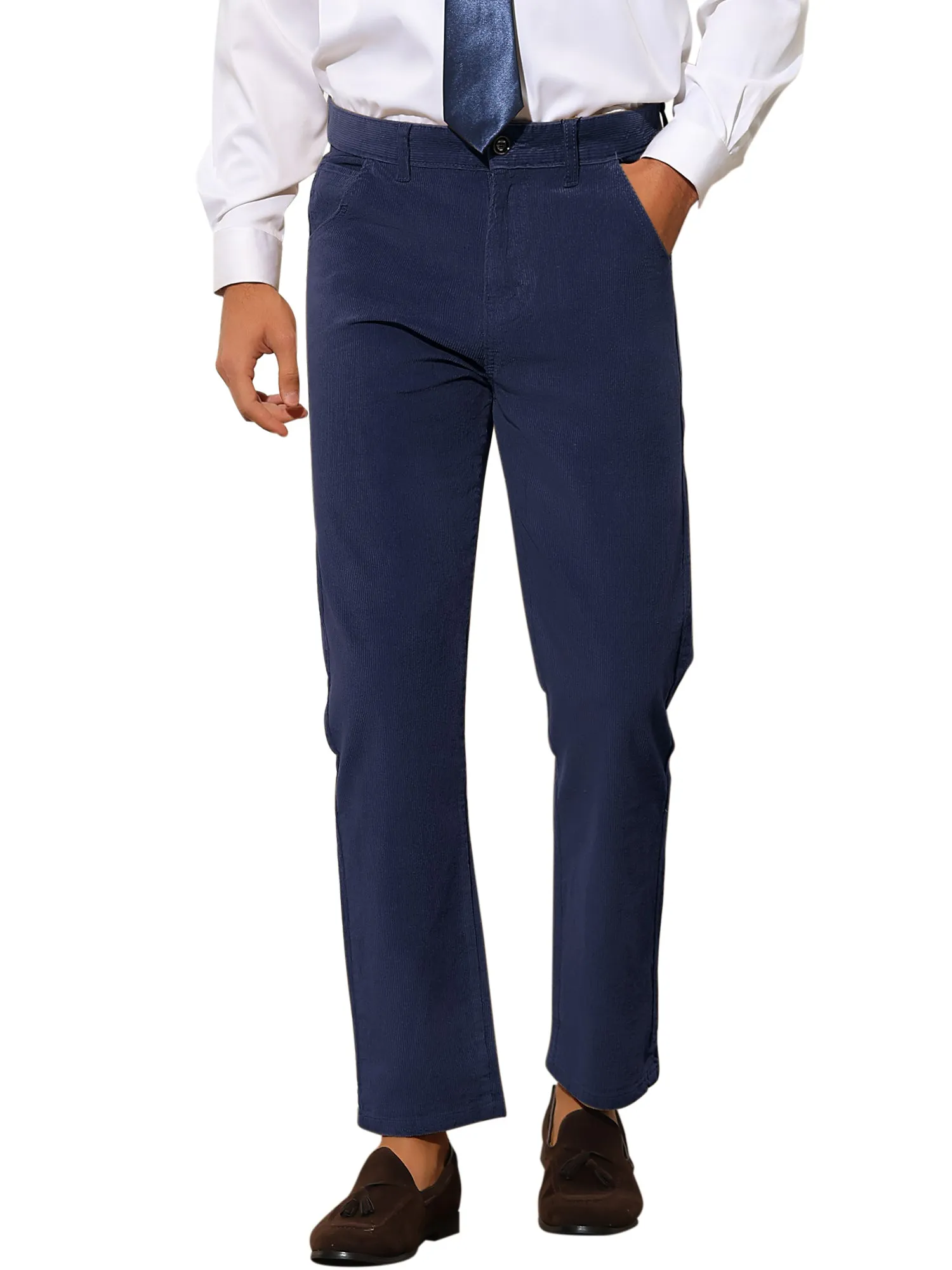 Corduroy Dress Pants for Men's Straight Fit Flat Front Work Office Trousers