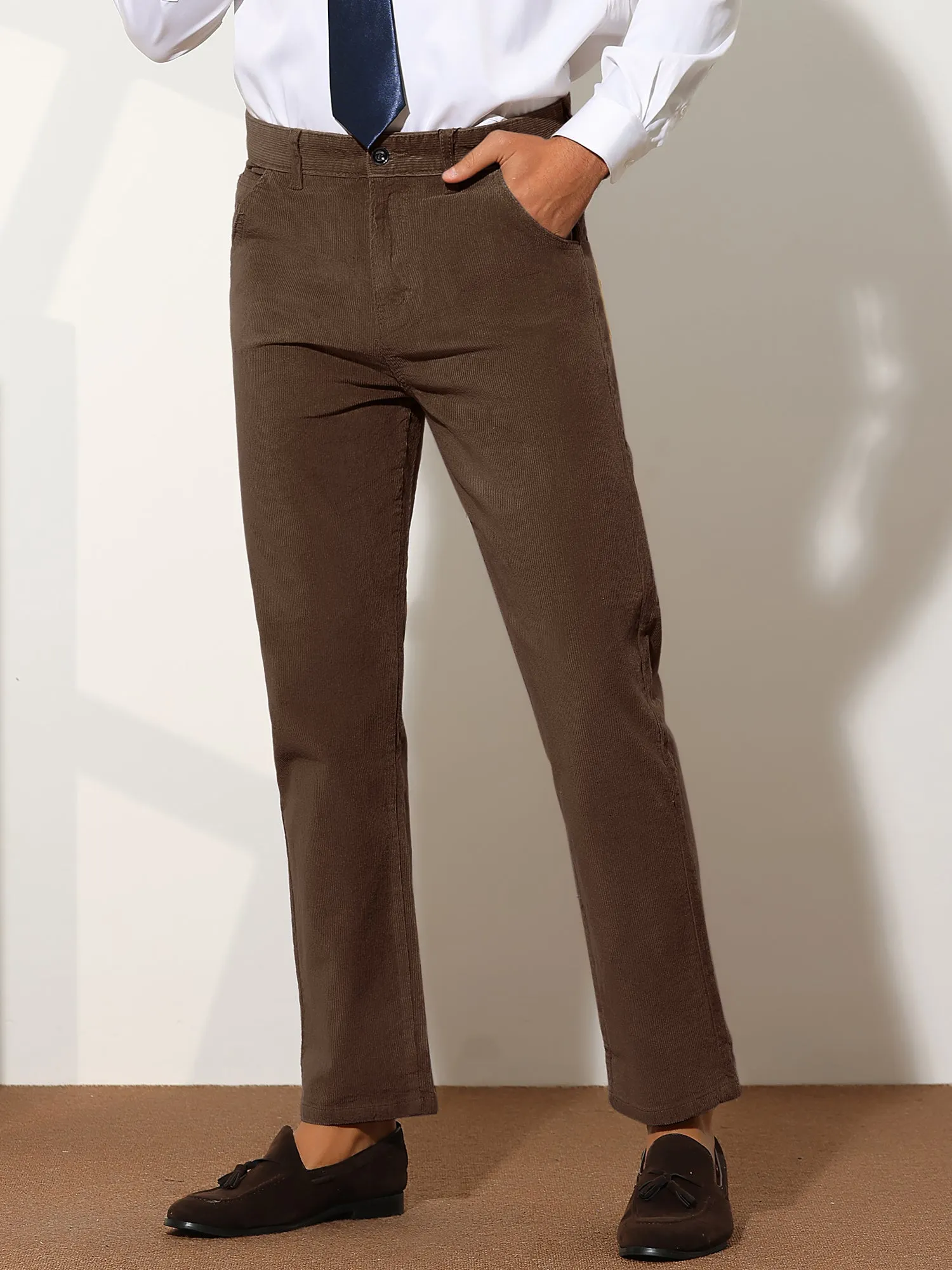 Corduroy Dress Pants for Men's Straight Fit Flat Front Work Office Trousers