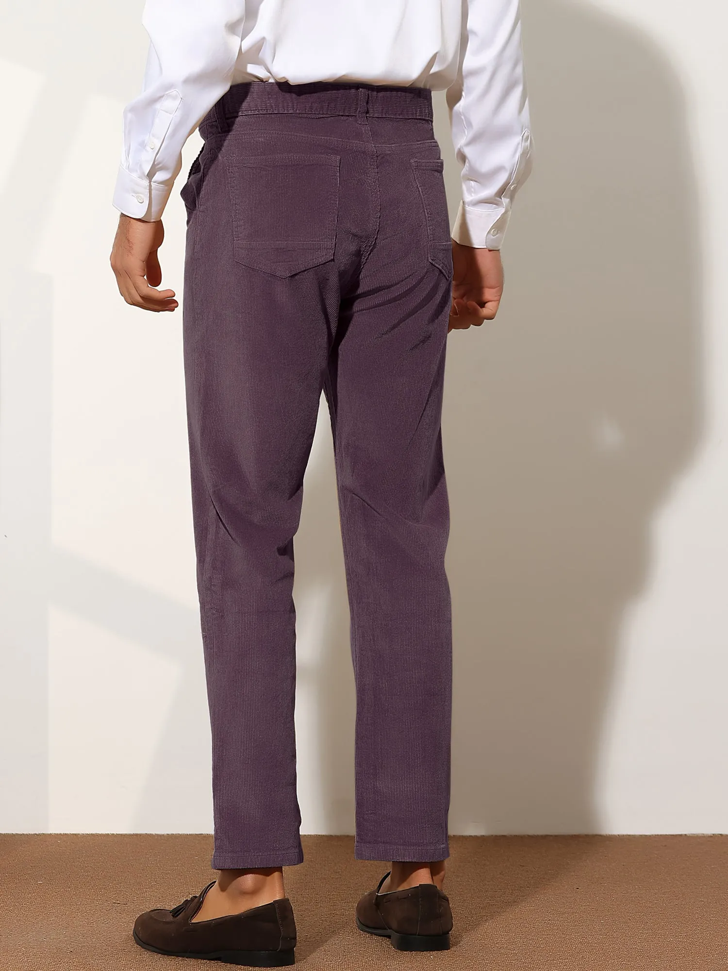 Corduroy Dress Pants for Men's Straight Fit Flat Front Work Office Trousers