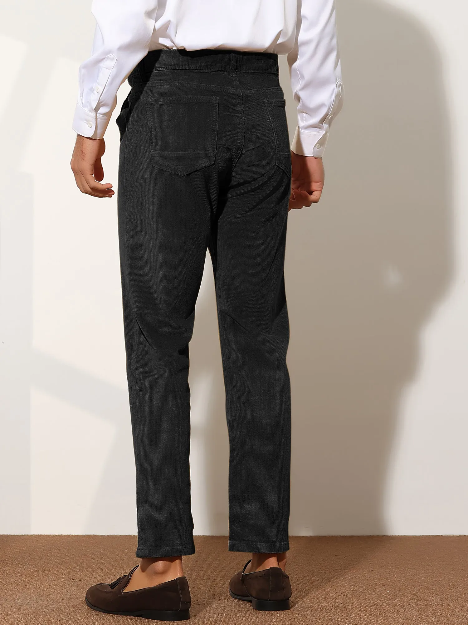 Corduroy Dress Pants for Men's Straight Fit Flat Front Work Office Trousers