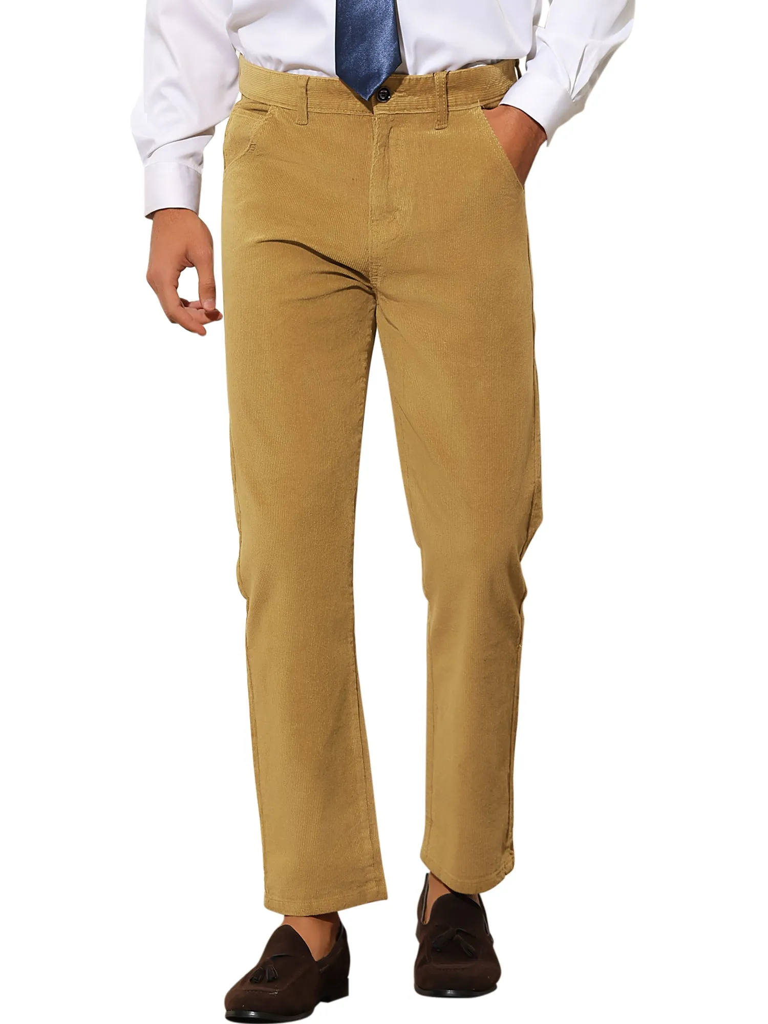 Corduroy Dress Pants for Men's Straight Fit Flat Front Work Office Trousers