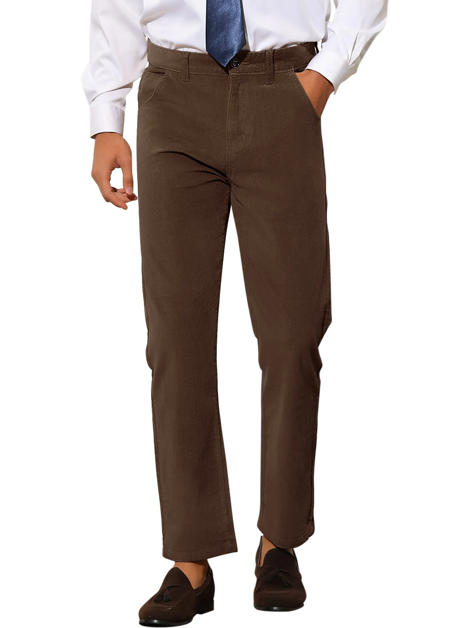 Corduroy Dress Pants for Men's Straight Fit Flat Front Work Office Trousers