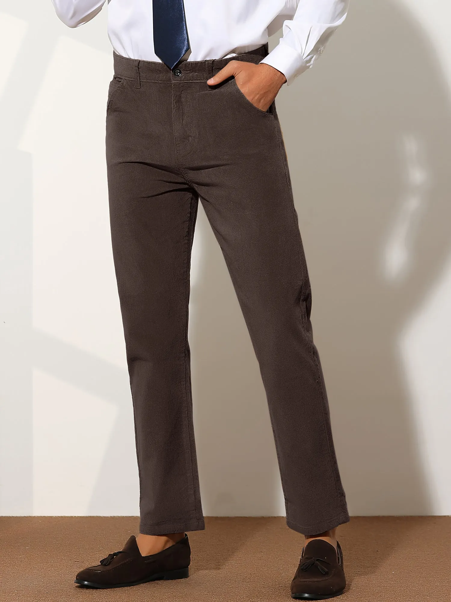 Corduroy Dress Pants for Men's Straight Fit Flat Front Work Office Trousers