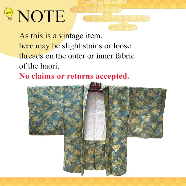 Gender-Neutral Vintage Haori Jacket ,Transparent blue ground with hail and yellow leaves.