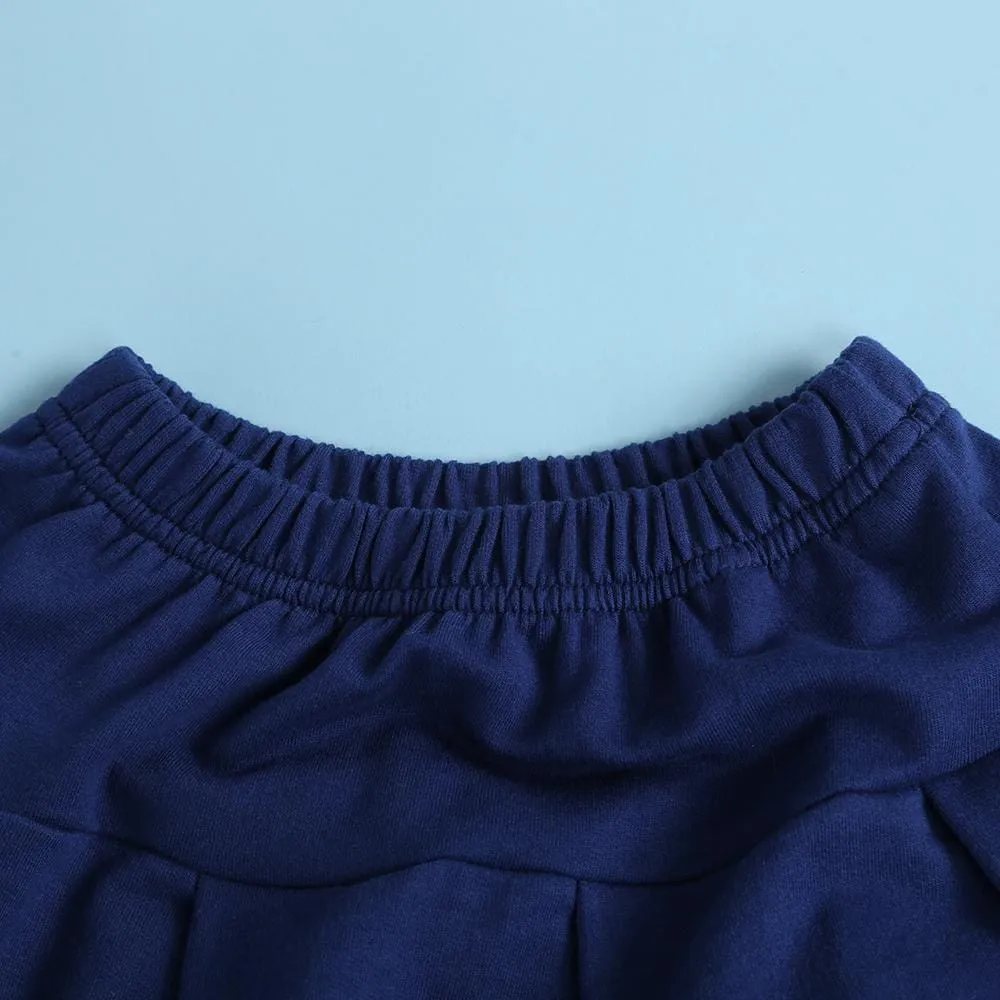 Girls Navy Collar Top & Pleated Skirt
