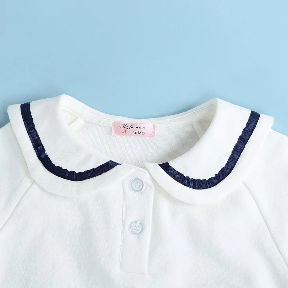 Girls Navy Collar Top & Pleated Skirt