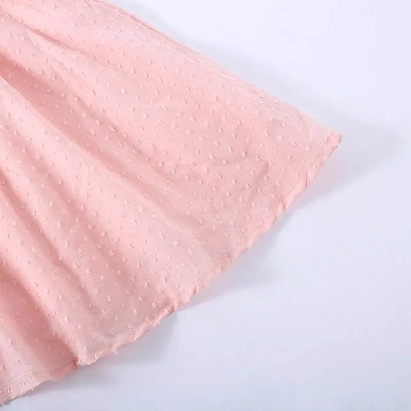 Girls Pure Cotton Pleated Skirt Solid Color Fly Sleeve Princess Dress