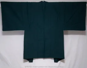 Green Raw Silk & Wool Men's Haori - Traditional Japanese Kimono Jacket for Guys - Solid Color Iromuji Unique Texture Vintage Clothing 1980s