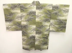 Haori Jacket Vintage(1920-1950) Khaki Tree Meisen Silk #8269C1
