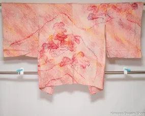 Pinks Oranges Reds Silk Haori - Vintage Unused Women's Kimono Jacket - Shibori Flowers - Floral Tie Dye Haori - Kanoko Deer Fawn Spots