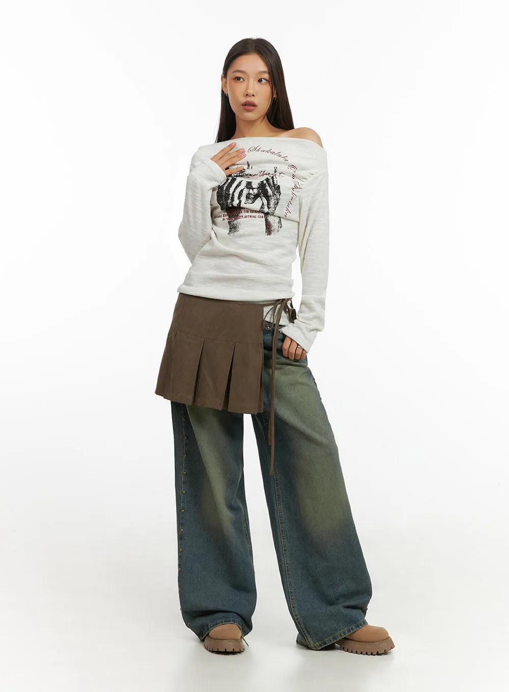 Pleated Strap Mini Skirt IO409