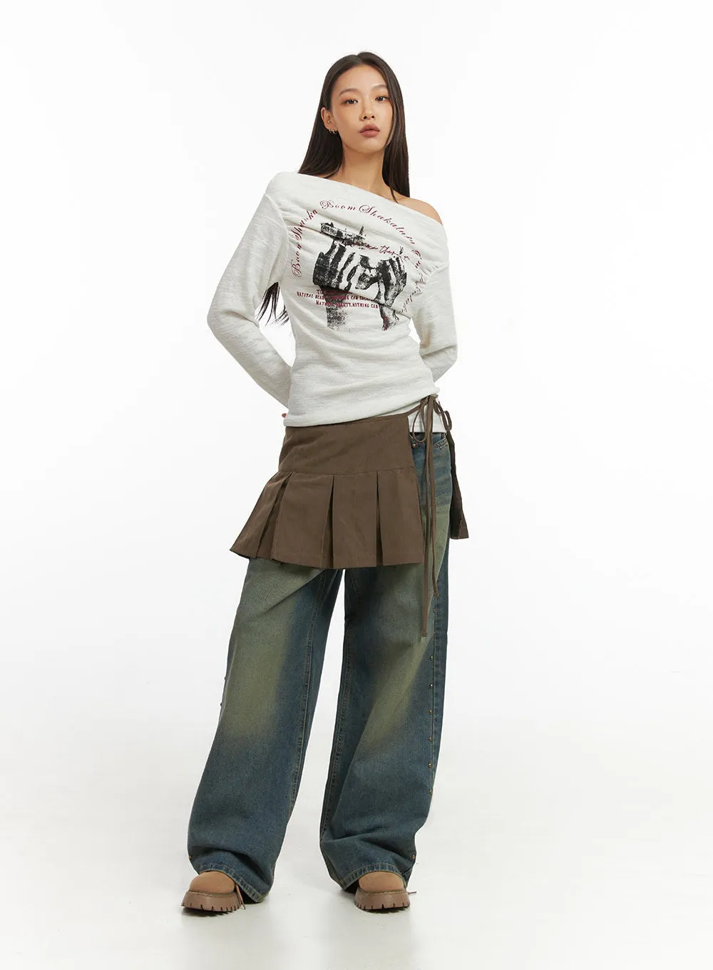 Pleated Strap Mini Skirt IO409