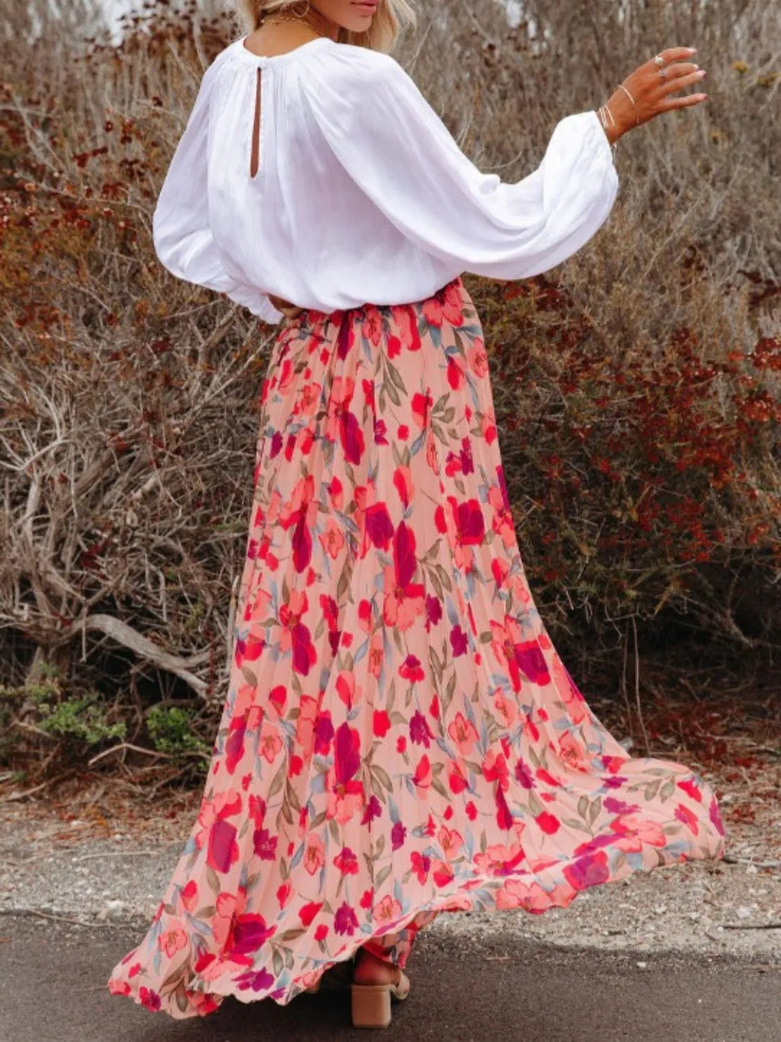 Printed Pleated Maxi Skirt