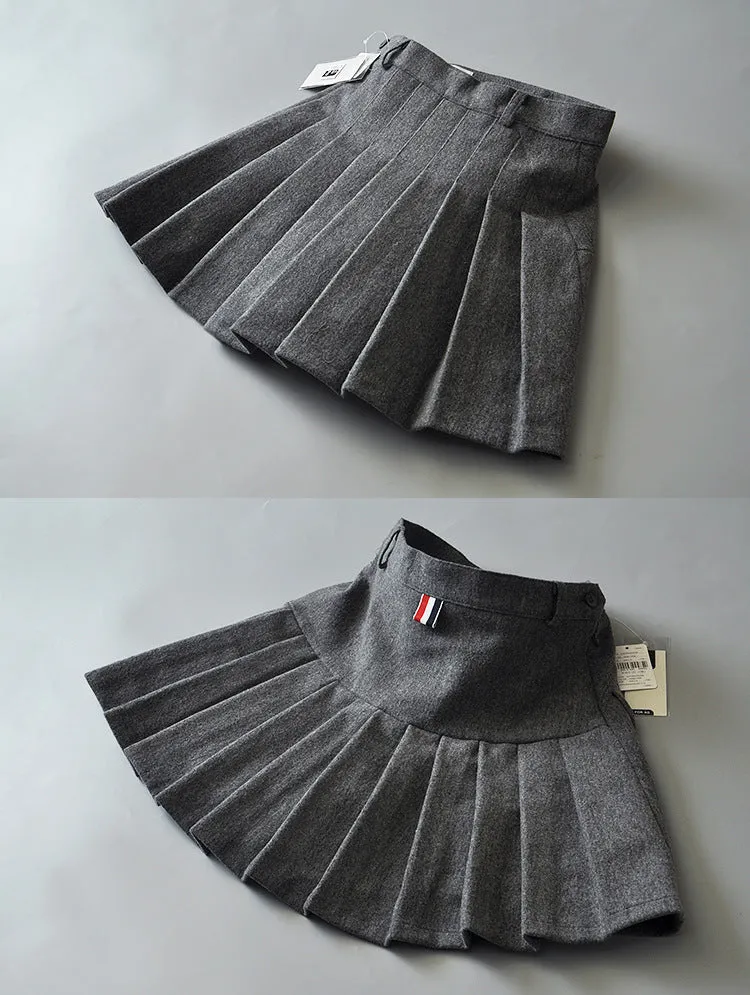 Slim Fit Winter Woolen mini skirt Tennis Pleated Skirt college style Warm Safety Pants