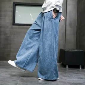 Solid Color Men&#39;s Wide Leg Pants Oversized Vintage Men Clothing Loose Corduroy Casual Pants Male Japanese Harajuku Trousers