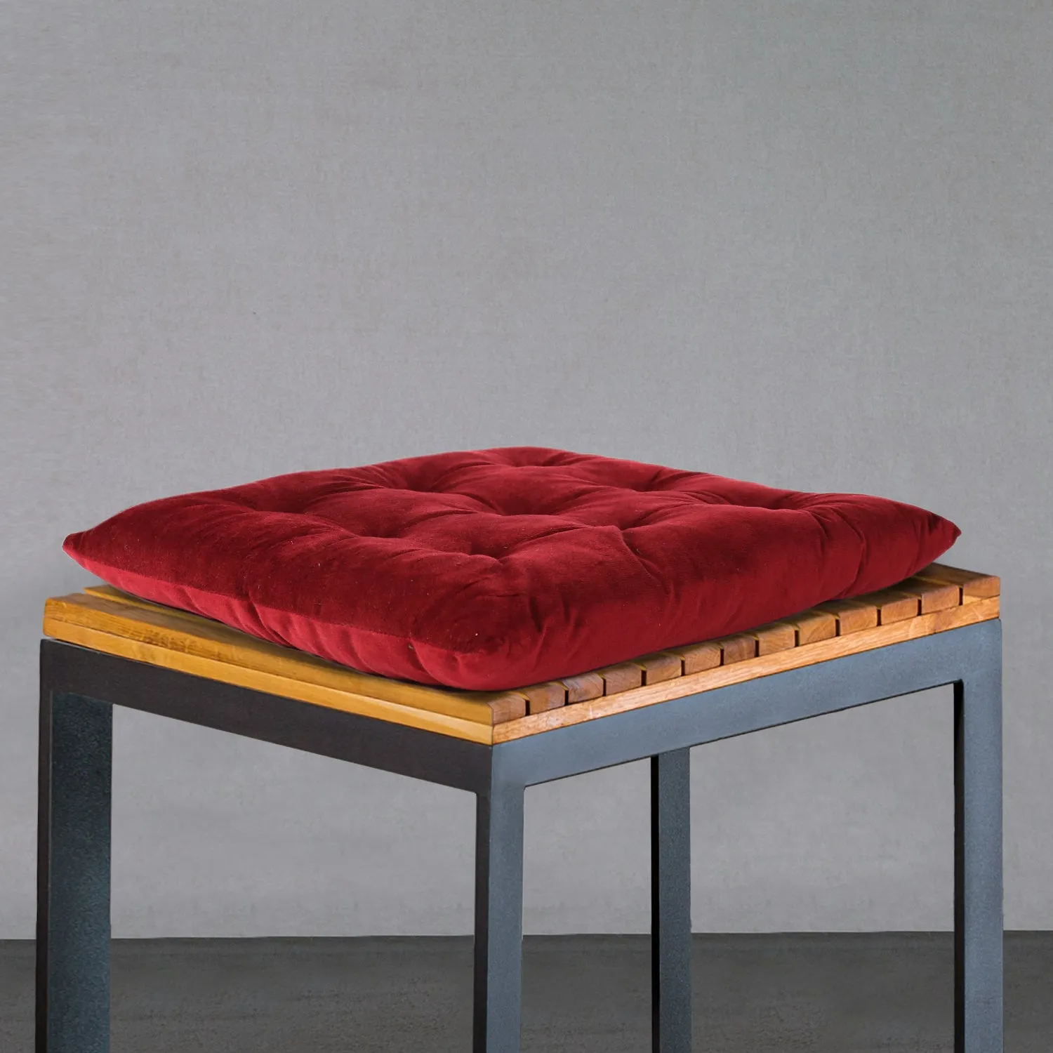 Velvet Slip Free Tufted  Chair Cushion Maroon 40x40cm