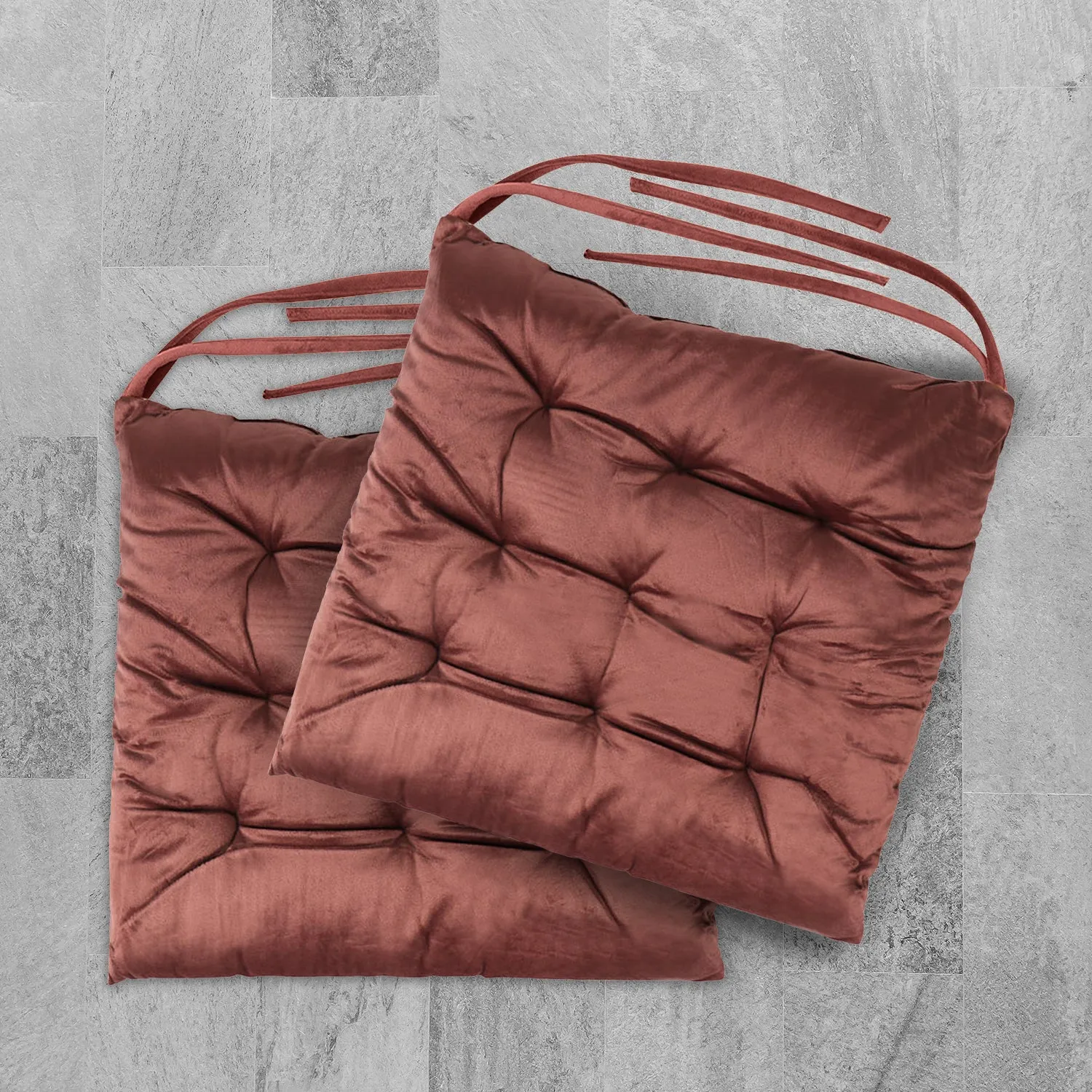 Velvet Slip Free Tufted  Chair Cushion Mauve 40x40cm - Pack of 2